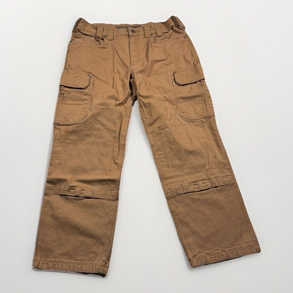 Duluth Flex Fire Hose Cargo Pants Men’s 38x30 (fits 38x29) Tan Double Knee Work